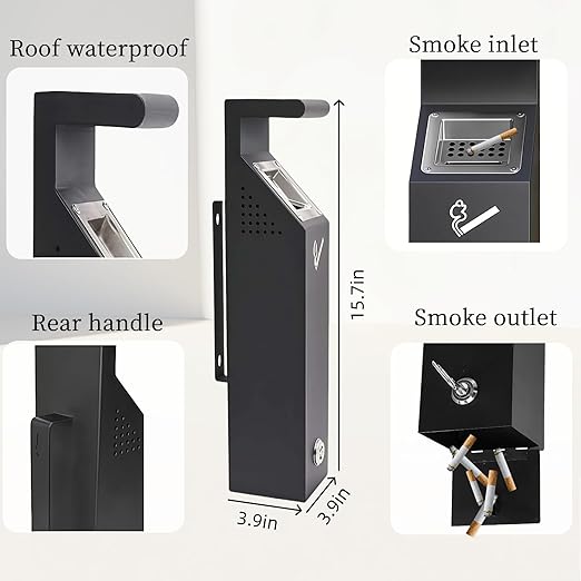 Wall-Mounted Trash Can-Stainless Steel Black Outdoor Trash Can with Lock, Suitable for Public Areas, Bars, Offices, Gardens, Restaurants