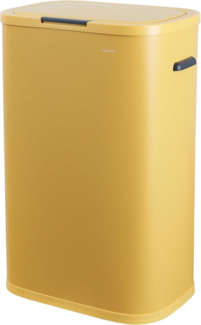 happimess HPM1017L Tammi Kitchen 14.5-Gallon Slim Metal Push Button Trash Can for Home, Kitchen, Laundry Room, Office, Bedroom, Bathroom, Daffodil Yellow