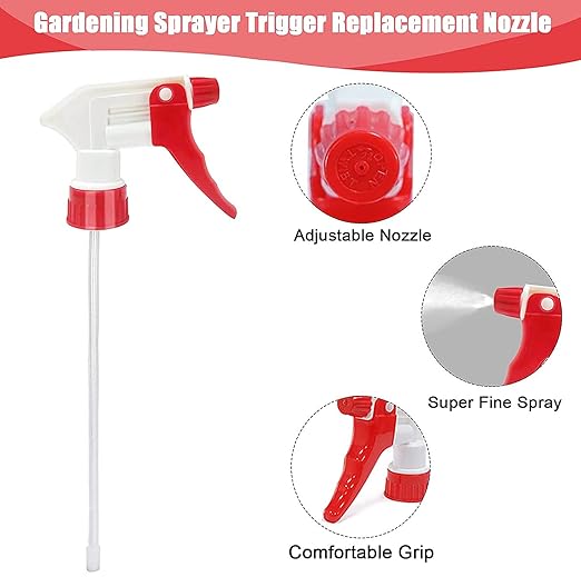 Plastic Spray Bottle Nozzle Heavy Duty Spraying Bottle Replacement Part Leak Proof Mist Water Bottle Spray Nozzle for Chemical Cleaning Solutions All-Purpose Adjustable Head Sprayer 4PCS (Red)