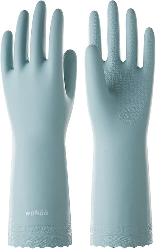 LANON wahoo Skin-Friendly Cleaning Gloves, Dishwashing Kitchen Gloves with Cotton Flocked Liner, Reusable, Non-Slip, Surf Spray, Medium