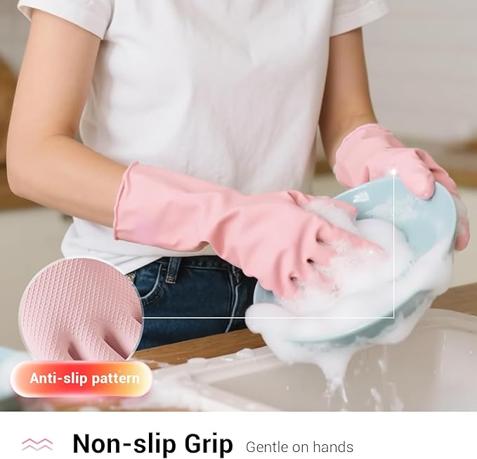 ThxToms 4 Pairs Rubber Kitchen Dishwashing Gloves, Reusable Household Cleaning Gloves,Non-Slip,Long-lasting