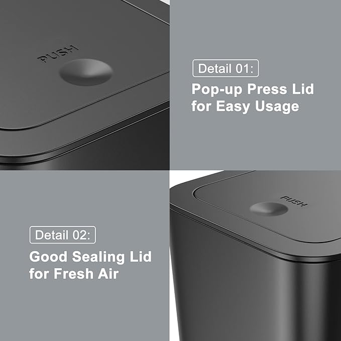 N. NETDOT 3 Pack 10 L/2.6 Gal Bathroom Trash Can with Lid, Small Kitchen Trash Bin with Press Type Lid, Black Trash Can/Slim Garbage Cans/Trash Bin/Waste Basket for Bathroom,Kitchen,Office,Bedroom