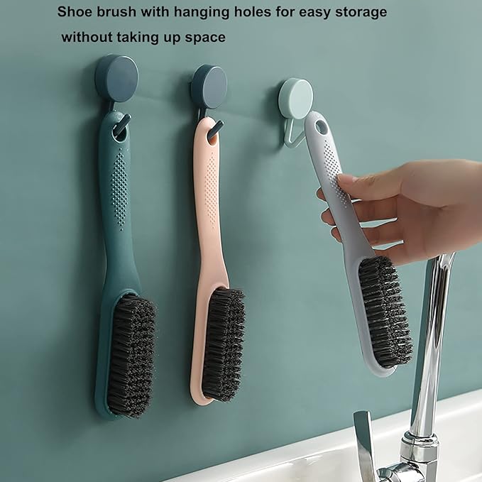 Household Cleaning Brush Soft Bristle Laundry Brush Shoe Stain Remover Brush Comfort Grip Nylon Brushes for Fabric Clothes Carpet Floor Pack of 2 Shoes Cleaner Brush, Blue and Gray