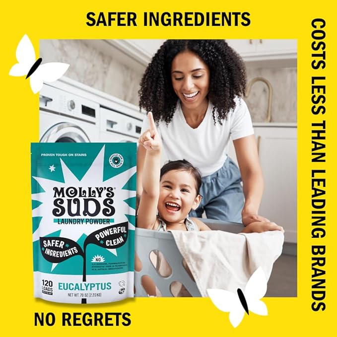 Molly's Suds Original Laundry Detergent Powder | Clean Laundry Detergent Powder for Sensitive Skin | Simple, Effective Ingredients, Stain Fighting | 120 Load (Eucalyptus)