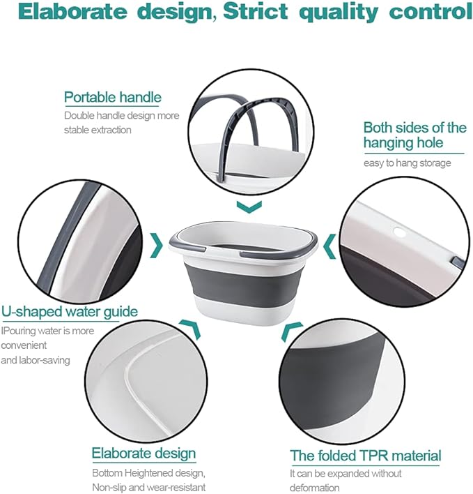 4.2 Gal(16L) Large Collapsible Plastic Bucket with Handle for House Cleaning, Space Saving Outdoor Multiuse Foldable Water Pail/Sink for Camping,Fishing,Ice(Grey)