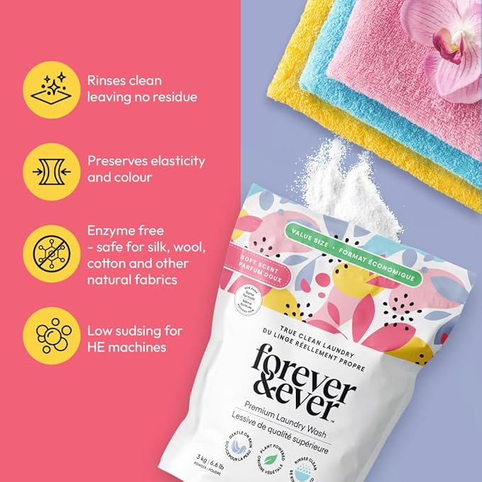 All Natural Laundry Detergent Powder, Gentle Clean Laundry Detergent, Enzyme Free, Plant Based, Biodegradable, Eco Friendly Washing Powder, High Efficiency Premium Wash, Soft Scented, 6.6lbs