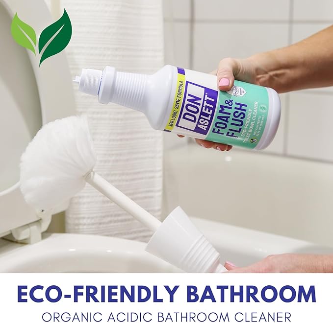 Don Aslett Foam & Flush Toilet Bowl Cleaner (32 Oz Bottle, Pack of 2) Eco Friendly, Biodegradable Organic Acid Formula | Cleans, Brightens, Deodorizes