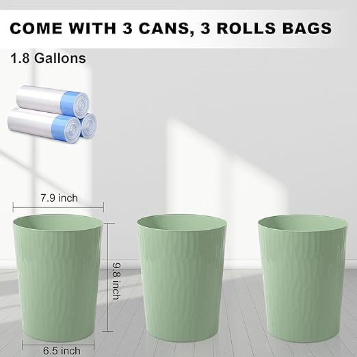 UUJOLY Small Trash Can Wastebasket Garbage Can Container Bins for Bathrooms,Bedroom Room, Kitchens, Offices, Kids Rooms, Dorms, 3 Pack, Green