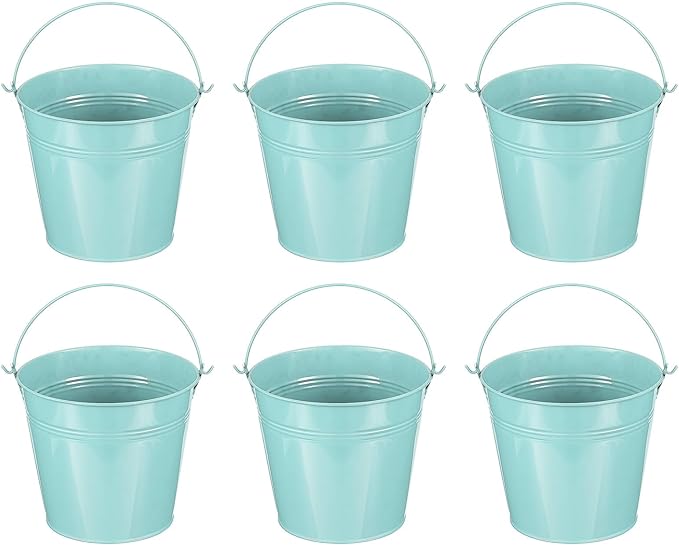 PATIKIL 5.9"x5.1" Small Metal Buckets with Handle, 6 Pcs Mini Galvanized Bucket Colorful Easter Buckets for Crafts Party Favors Decoration, Light Blue
