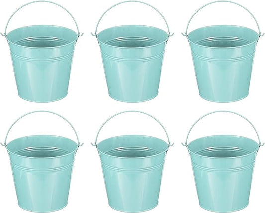 PATIKIL 5.9"x5.1" Small Metal Buckets with Handle, 6 Pcs Mini Galvanized Bucket Colorful Easter Buckets for Crafts Party Favors Decoration, Light Blue