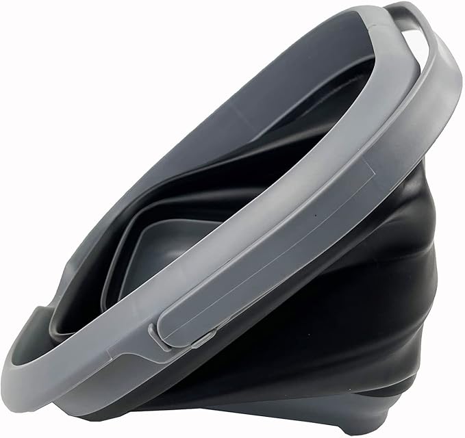 SAMMART 8.5L (2.2 Gallon) Collapsible Square Handy Bucket with Lid/Foldable Square Water Pail with Lid/Portable Tub with Handle and Lid (Grey/Black (Set of 2))