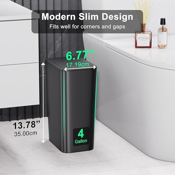 N. NETDOT 3 Pack (2 of 4 Gal & 1 of 2.6 Gal) Small Trash Can with Lid,Bathroom Garbage Can with Pop-Up Lid,Waste Basket for Bathroom,Kitchen,Bedroom,Powder Room,Craft Room,Office,College (Black)