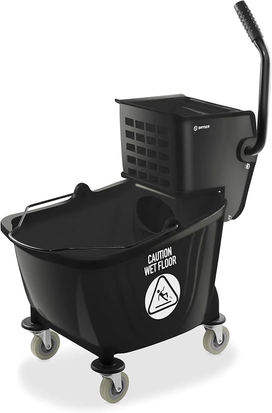 Dryser Commercial Side Press Wringer Combo Mop Bucket, 33 Quart, Black