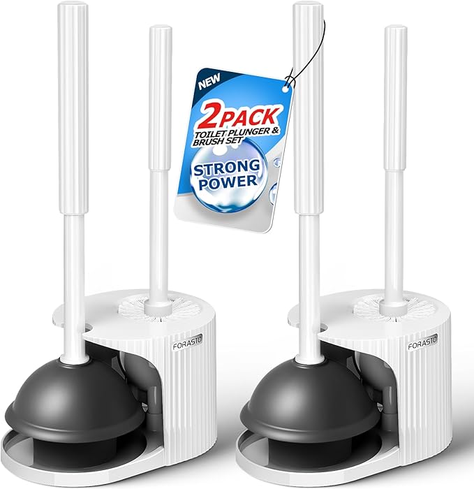 2Pack 2 in 1 Toilet Brush and Plunger Set, Toilet Bowl Brush Plunger Set,Extended Handle Plunger,Bathroom Cleaning Tools,Toilet Brush Plunger Combo,Cleaning Brush（Pearl White，21inch）