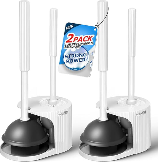 2Pack 2 in 1 Toilet Brush and Plunger Set, Toilet Bowl Brush Plunger Set,Extended Handle Plunger,Bathroom Cleaning Tools,Toilet Brush Plunger Combo,Cleaning Brush（Pearl White，21inch）