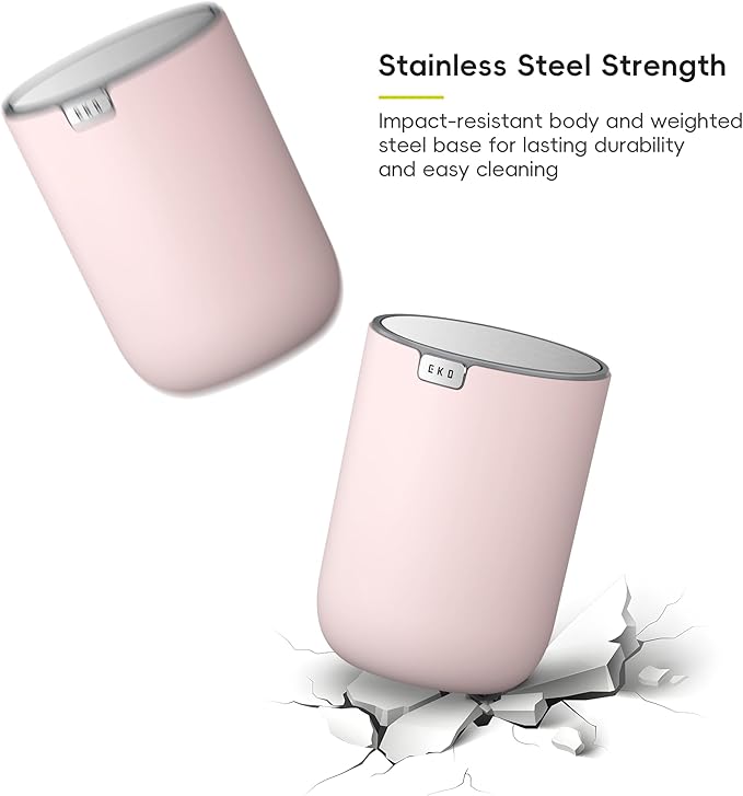 EKO Fandy 0.58 Gal/2.2L Mini Trash Can with Lid, Swing-Top Desktop Trash Can for Bathroom, Countertop, Vanity, Desk or Office, Small Garbage Bin (Pink)