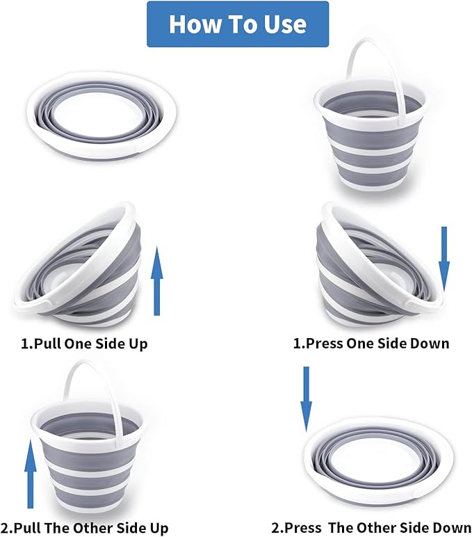 2 Pack Collapsible Buckets 10L 2.6 Gallon Cleaning Bucket Mop Bucket Folding Foldable Portable Small Plastic Water Supplies for Outdoor Garden Camping Fishing Car Wash Space Saving