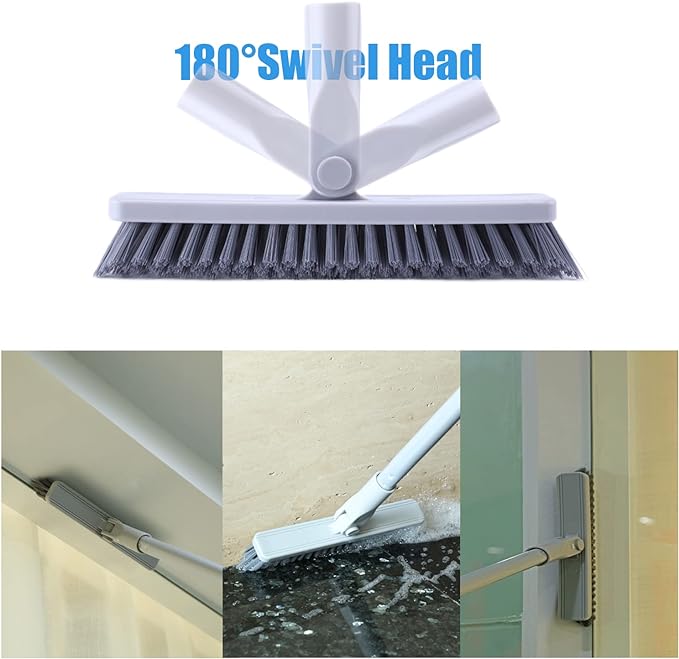YONILL Grout Brush with Long Handle - Heavy Duty Grout Cleaner Brushes for Tile Floors, Swivel Stiff Bristles Floor Scrubber Cleaning Tool, Floor Scrub Brush for Shower, Kitchen, Baseboards and Corner