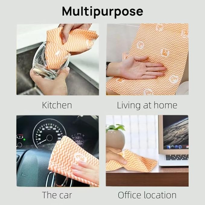 Lazy Cleaning Cloths, Multipurpose Kitchen Towels, Reusable Dish Rags, Dry/Wet Use for Dishware, Countertops, Stove, Camping, RVs, (9.45"*11.81") 55 Tearable Sheets/Roll (Orange)