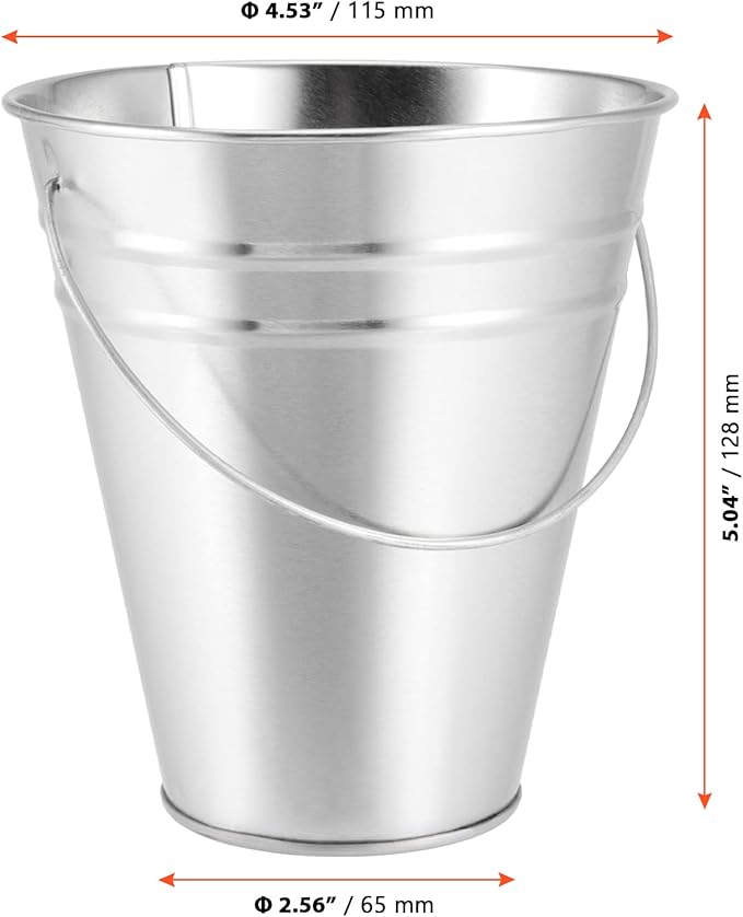 SINJEUN 30 Pack 4.5 x 5 Inch Galvanized Metal Buckets, Silver Metallic Pails with Handle, Mini Tinplate Tin Pails for Craft, Ice, Candy Snack, Flower Decoration