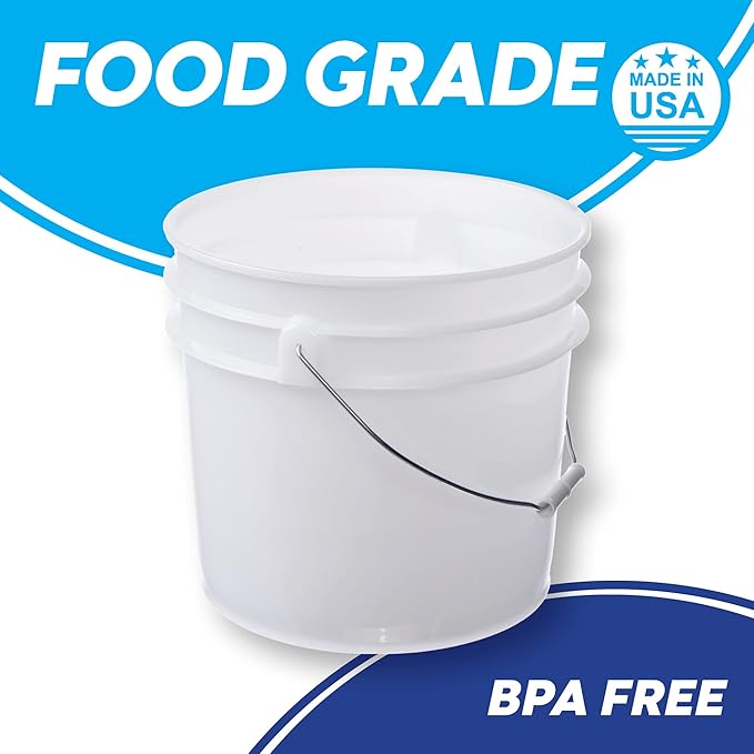 Consolidated Plastics 3.5 Gallon Natural Food Grade Buckets + 6 Gamma Seal Lids, BPA Free Container Storage, Durable HDPE Pails, Made in USA (6 Pack)