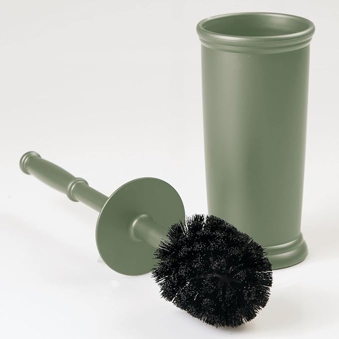 mDesign Toilet Bowl Brush and Holder - Covered Bathroom Toilet Brush - Standing Toilet Bowl Scrubber in Modern Holder - Space Saving, Deep Cleaning Brush for Toilet - Hyde Collection - Olive Green