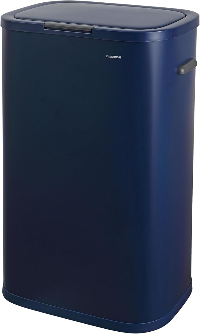 happimess HPM1017J Tammi Kitchen 14.5-Gallon Slim Metal Push Button Trash Can for Home, Kitchen, Laundry Room, Office, Bedroom, Bathroom, Denim Blue