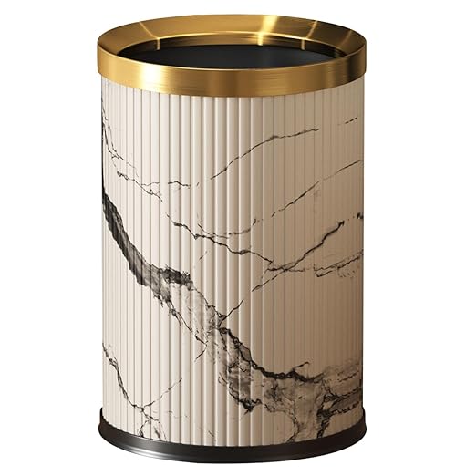 Small Fancy Bathroom Trash Can, Metal Trash Can Covered with Leather, Open Top, Hide The Garbage Bag，for Bathroom, Living Room, Bedroom, Office, Bank, Hotel (9L-Ink Painting)