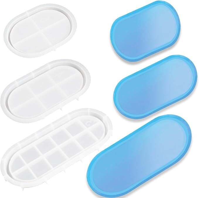 3Pcs Silicone Molds for Resin Casting Tray Molds Oval Resin Molds Silicone Pallet Round Molds