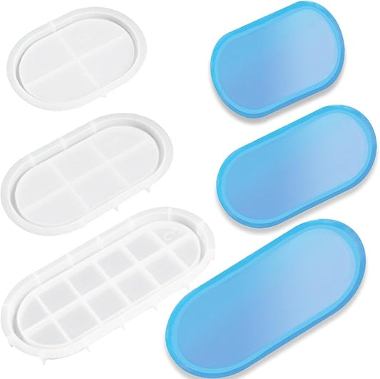 3Pcs Silicone Molds for Resin Casting Tray Molds Oval Resin Molds Silicone Pallet Round Molds