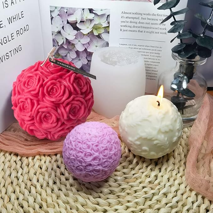 Large Rose Ball Candle Mold - Silicone 3D Mold for Candle, Resin, Soap & Chocolate