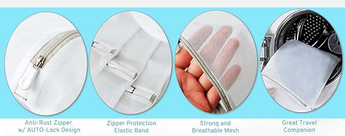 Four exquisite laundry bags, specially designed for cleaning delicate garments. They prevent the clothes from getting tangled with each other when washing bed sheets, shirts, socks and bras.