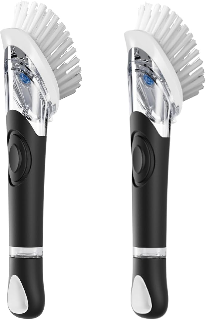 2 Pack Soap Dispensing Dish Brush, Dish Scrub Brush with Soap Dispenser, Dish Soap Brush for Dishes, Pans, Sink, Pots