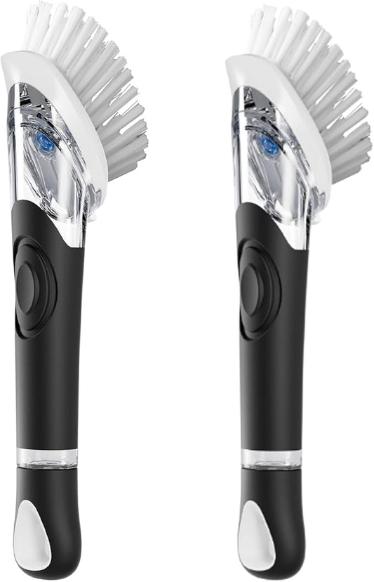 2 Pack Soap Dispensing Dish Brush, Dish Scrub Brush with Soap Dispenser, Dish Soap Brush for Dishes, Pans, Sink, Pots
