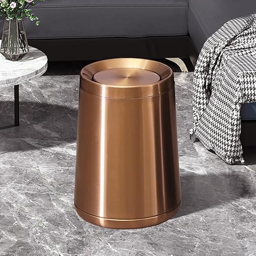 8L/2.1GALbrass Garbage can with Swing lid，Brushed Nickel Gold Trash can,Matte Gold Trash can for Bathroom,Powder Room,Bedroom,Laundry Room (Rose gold-32-8l)