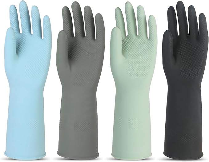 Rubber Dishwashing Gloves for Kitchen 4 Pairs Cleaning Household Dish Washing Reusable & Waterproof Latex Glove(Medium)