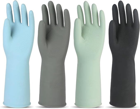 Rubber Dishwashing Gloves for Kitchen 4 Pairs Cleaning Household Dish Washing Reusable & Waterproof Latex Glove(Medium)