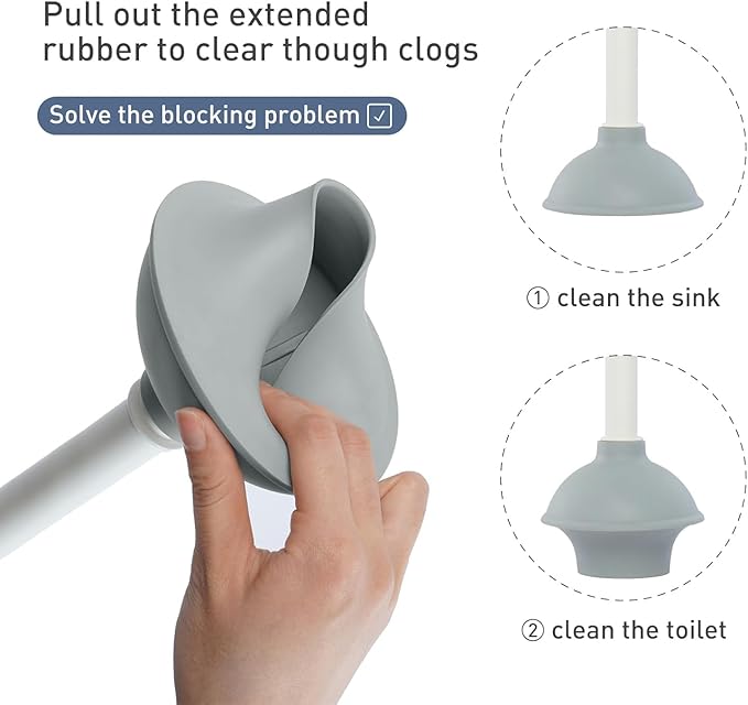 Toilet Plunger and Brush, 2 in 1 Toilet Bowl Brush Plunger Set with Holder, Bathroom Cleaning Tools Combo with Caddy Stand (White)