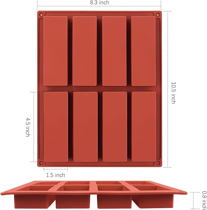 JOERSH 2pcs Granola Bar Mold Rectangle Silicone Candy Bar Mold Deep for Baking Chocolate Energy Bars/Protein/Nutrition/Cereal Bars/8-Cavity Butter Mould