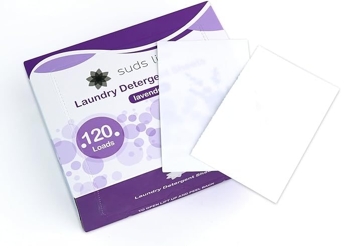 Suds Life Laundry Detergent Sheets (60 Sheets) Ocean Breeze, Lavender, Rainforest - Portable, Concentrated Laundry Detergent (Up to120 Loads) (Lavender)