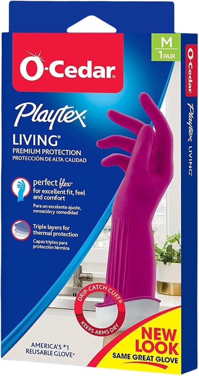 PLAYTEX HandSaver Rubber Gloves, Premium Protection for Kitchen and Household Cleaning (Medium, 6 Pack)