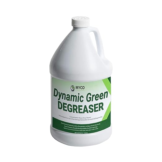 Myco Dynamic Green Degreaser 1 Gal – Biodegradable Heavy-Duty Cleaner & Concentrate, pH 12.4, VOC-Free, Makes 55 Gal, Commercial & Residential Multi-Surface Use: Kitchen, Equipment, Fire Restoration