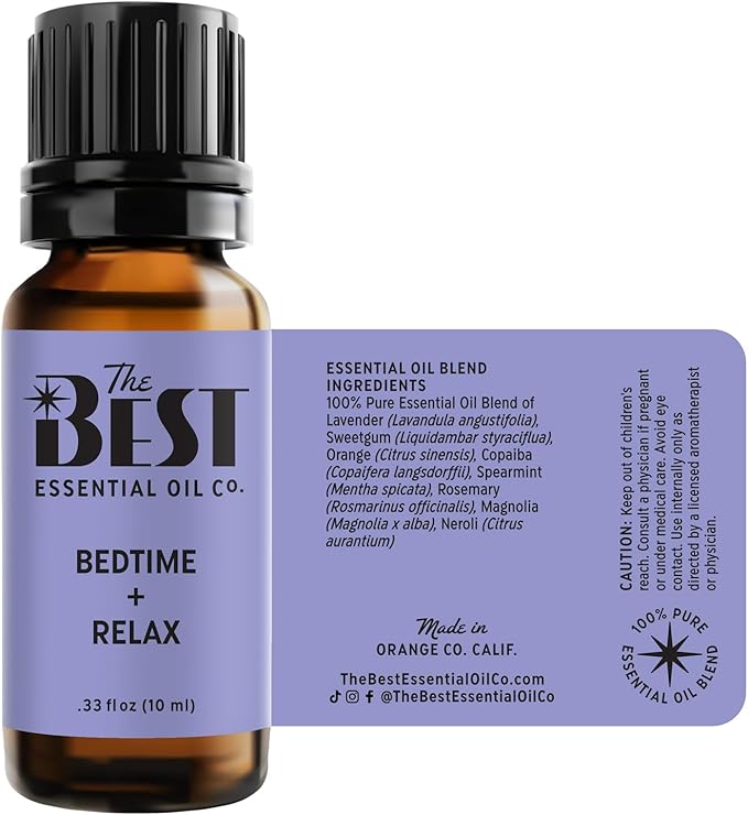 The Best Bedtime + Relax Essential Oil Blend- Premium Grade- 100% Pure & Natural for Aromatherapy, Diffuser, Spa, Massage, Air Freshener- 10 ml (.33 fl oz)