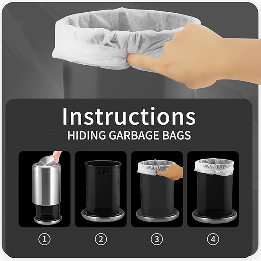 Waste Can 3 Gallon with Swing Lid，Brushed Stainless Steel Trash Can，Metal Cylindrical Garbage Can，Brass Wastebasket Bin for Bathroom,LivingRoom,Office,Kitchen,Bedroom,Hotel (Sliver)