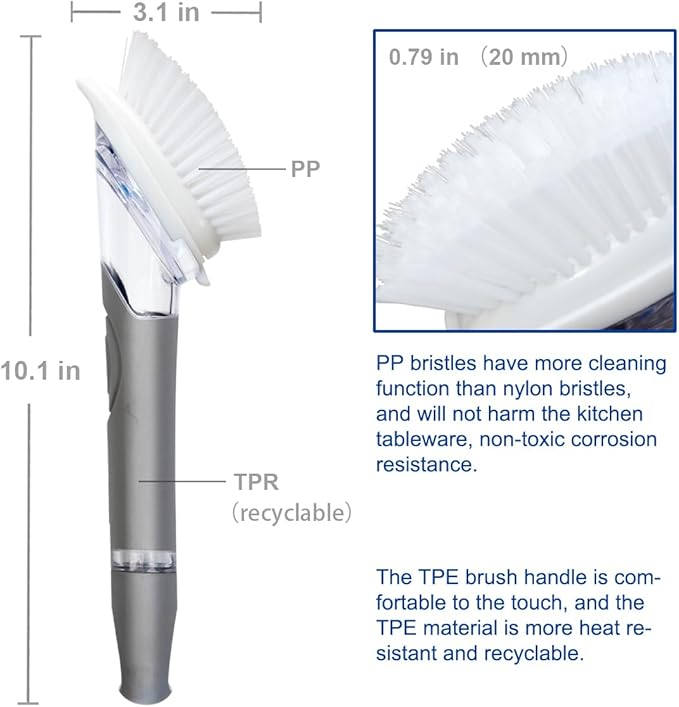 CELOX Dish Brush with Soap Dispenser for Cleaning Pots, Dishes, Bowls, Gray