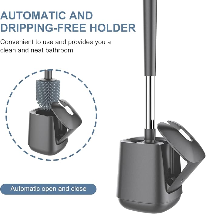 SetSail Silicone Toilet Bowl Brush and Holder Automatic Toilet Brushes for Bathroom with Holder Ventilated Toilet Cleaner Brush for Toilet Scrubber Cleaning - Grey
