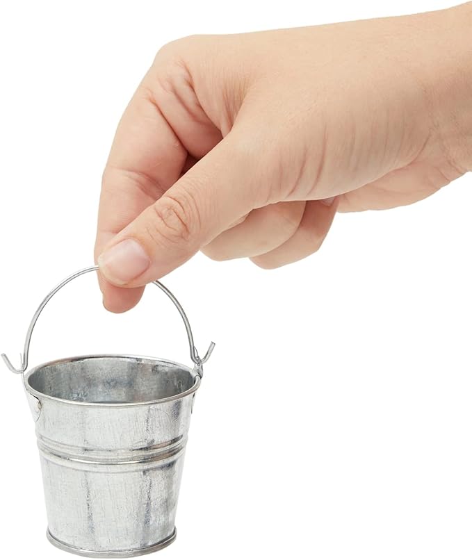 Juvale Mini Metal Buckets - 2 x 2 in, Silver, Pack of 24 - Mini Tin Buckets & Metal Tins with Handles for Party Favors, Crafts & Galvanized Decor