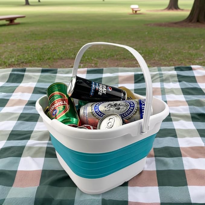 SAMMART 9.5L (2.5 Gallon) Collapsible Rectangular Handy Basket/Bucket (White/Ceramic Blue)