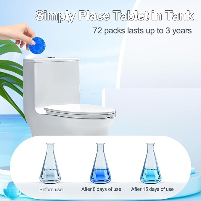 KIISIISO Toilet Bowl Cleaners Tablet 72 PACK, Automatic Toilet Cleaners for Deodorizing & Descaling, Long-Lasting Toilet Bowl Cleaner Tablets with Sustained-Release Technology Against Tough Stains