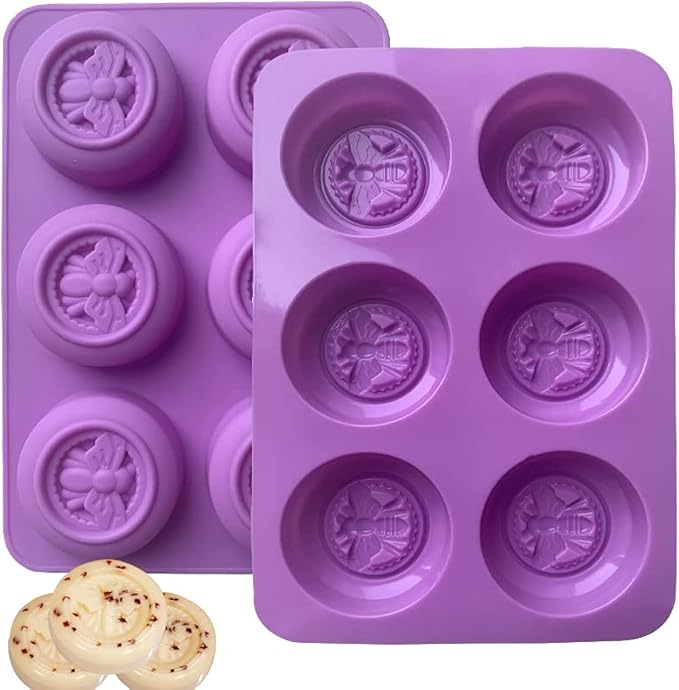 2Pcs Bee Silicone Molds Round Honeybee Silicone Mold for Making Homemade Soap, Lotion Bar, Jello, Bath Bomb, Beeswax, Candle
